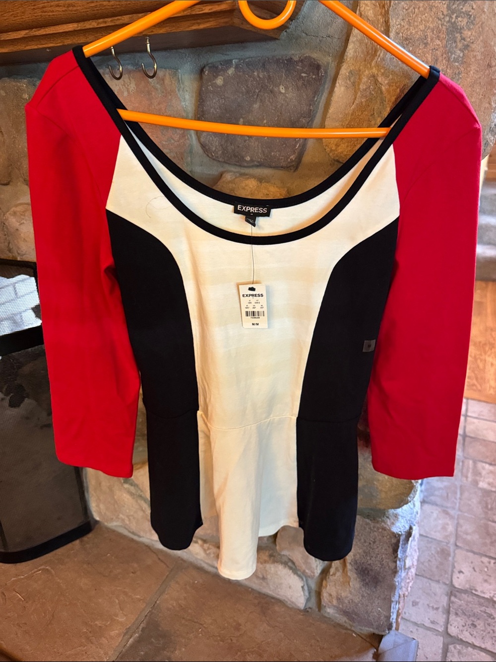 Express Colorblock Scoop Neck Top in Red, Black & Cream